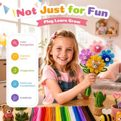 1000 Pieces Pipe Cleaners Bulk Assorted 20 Colors Chenille Stems