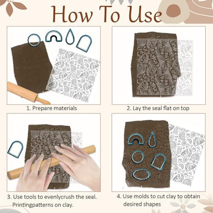 Bohemian Graphics Polymer Clay Texture Sheets Doodle Style Silicone Texture Stamp Clay Texture Mat Modeling Pattern Pad Sheets for Jewelry and Earrings Tools