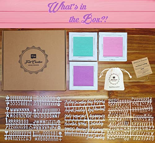 Mini Rustic Felt Letter Board Farmhouse Trio Changeable Message Boards by Felt Creative Home Goods Vintage Style Frames 3 Pack Bundle White Letter Set with Cursive Months Days