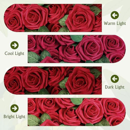 Dark Red Rose 100pcs Real Looking Artificial Flowers w (100 Count)