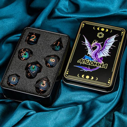 DND Dragons Eye Dice Liquid Core Blue Green Resin Sharp Edged Dice Set with Gift Box