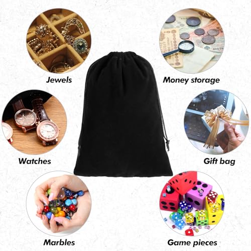 100 Pcs Black Velvet Drawstring Bags