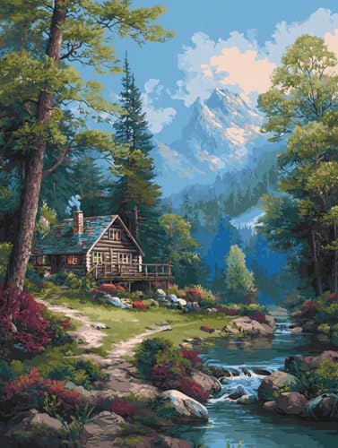 14CT Counted Cross Stitch Kits for Adults Advanced Mountains Lake Printed Stamped Cross Stitch Kits for Adults