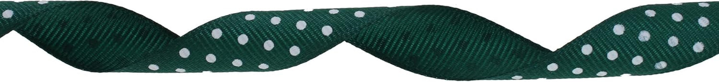 Polka Dot Grosgrain Ribbon 25 Yard Each Roll 100% Polyester (5/8", Dark Green) - Crafty Corner