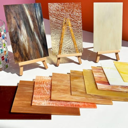 12 Sheets Mixed Amber Stained Glass Sheets (12 Count)