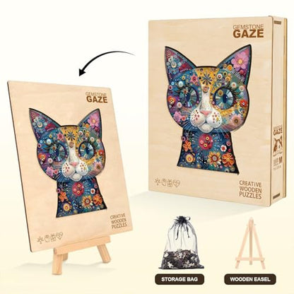 Colorful Flower Cat Puzzles Adults Gifts for Women Men Wooden 200 Pieces 13.4 x 10.5in