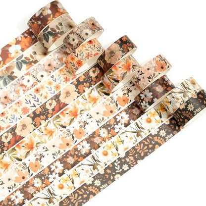 10 Rolls Blooming Flowers Washi Tape Set Floral Arts Adhesive Tapes Colorful Garden Decorative Masking Tape Sets for Craft (10 Count)