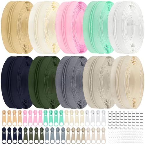 31 Yards 10 Pcs Sewing Zippers #3 Nylon Coil Zippers Assorted Zipper for Sewing with 40 Zipper Sliders for DIY Tailor Sewing Crafts Supplies