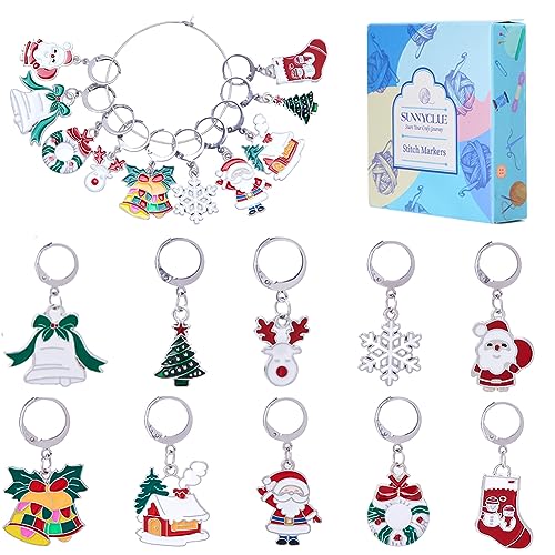 1 Box 20pcs Christmas Stitch Markers Knitting Crochet Knitting Markers Leverback Hoop Stitch Marker Enamel Crochet Knitting Markers for Knitting Weaving Sewing Needleworks DIY Craft Supplies (20 Count)