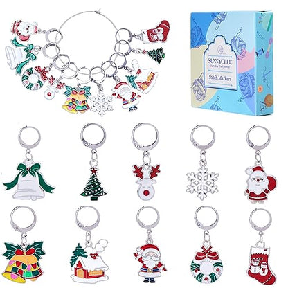 1 Box 20pcs Christmas Stitch Markers Knitting Crochet Knitting Markers Leverback Hoop Stitch Marker Enamel Crochet Knitting Markers for Knitting Weaving Sewing Needleworks DIY Craft Supplies (20 Count)