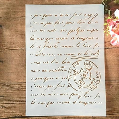 A4 Reusable Vintage Script Stamp Stencil for Painting