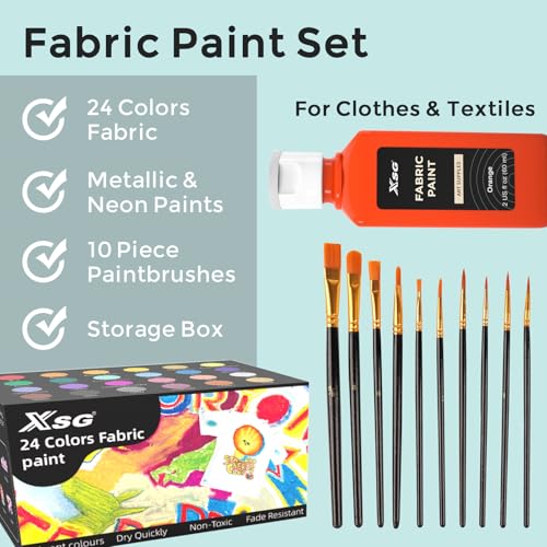24 Colors Fabric Paint For Clothes Permanent (48 Fl Oz)