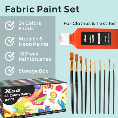 24 Colors Fabric Paint For Clothes Permanent (48 Fl Oz)