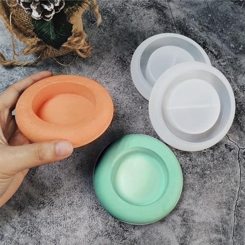 2PCS Round Candle Holder Resin Mold Silicone Tealight Votive Candle Holder Molds Concrete Cement Epoxy Silicone Molds for Making Jewelry Holder Trinket Dish Tray for Party Wedding Home Decor