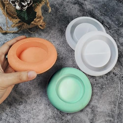 2PCS Round Candle Holder Resin Mold Silicone Tealight Votive Candle Holder Molds Concrete Cement Epoxy Silicone Molds for Making Jewelry Holder Trinket Dish Tray for Party Wedding Home Decor
