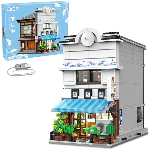Master Japanese Sushi House Building Block Set C66018W Creative City Brick Kit with Lights