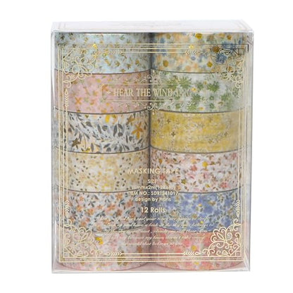 12 Rolls Charming Washi Tape Set Gold Silver Foil Detailing Arts Adhesive Tapes Basic Patterns Decorative Masking Tape Sets for Craft (12 Count)