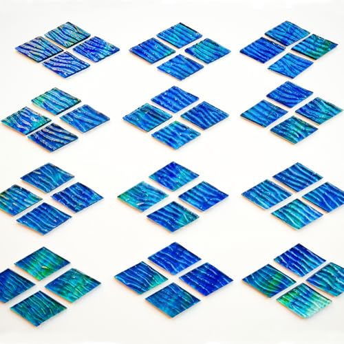 60 Pieces Diamond Shape Blue Green Transparent Stained Glass Pieces (60 Count)