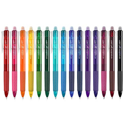 15 Colors Retractable Erasable Gel Pens Clicker (15 Count)