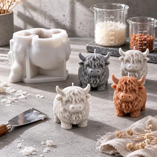 Highland Cow Silicone Molds 3D Animal Candle Soap Resin Casting DIY Craft