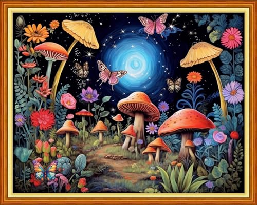 Mushroom Scenery 16x20 inch Stamped Cross Stitch Kit