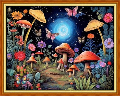Mushroom Scenery 16x20 inch Stamped Cross Stitch Kit