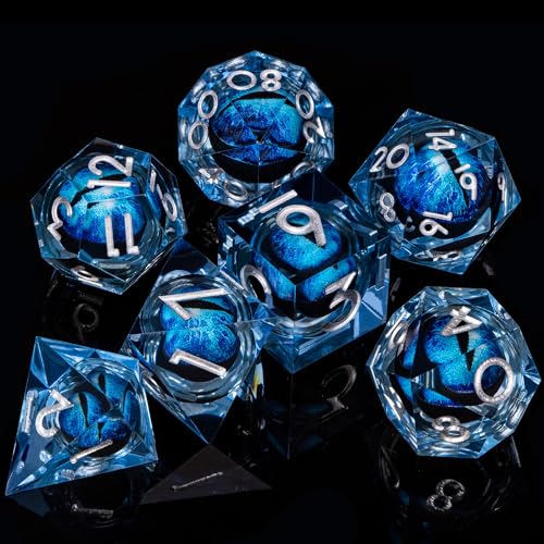 DND Resin Dice Dragon Eye Dice Liquid Core Blue Sharp Edged Dice Set with Gift Box