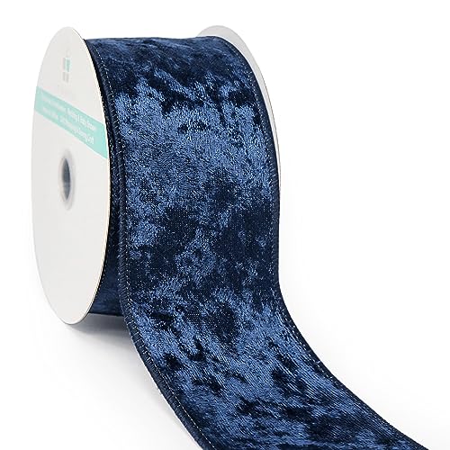 Navy Velvet Ribbon 2.5 Inch x 10 Yards for Christmas Tree Topper Home Decoration Wreath Gift Wrapping DIY Craft (30 Foot)