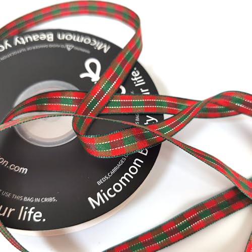 X'Mas Gingham Ribbon Green Red Metallic Gingham Ribbon 25 Yards Each Roll 100% Polyester