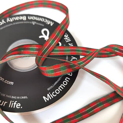 X'Mas Gingham Ribbon Green Red Metallic Gingham Ribbon 25 Yards Each Roll 100% Polyester