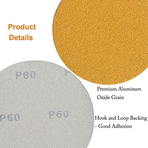 6-Inch No-Hole Hook and Loop Gold Sanding Discs 60-Grit, 100-Pack (100 Count)