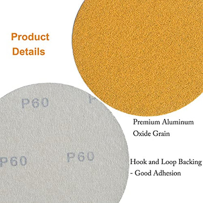 6-Inch No-Hole Hook and Loop Gold Sanding Discs 60-Grit, 100-Pack (100 Count)