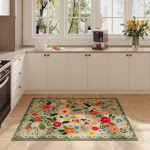 Door Mat Indoor Entrance 2x3 Rug Machine Washable Boho Floral Small Area Rug Non