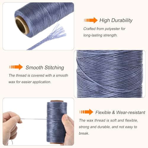 Waxed Thread 284 Yard 0.8mm 150D Flat Wax Thread Polyester Waxed String for Leather Sewing Hand Weaving Book Binding Home Decoration
