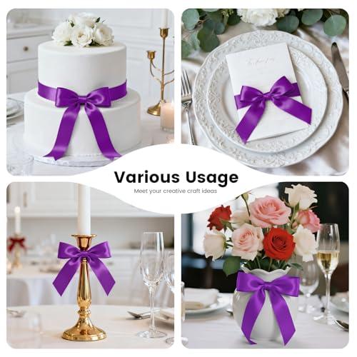 1-1/2 Inch 100 Yards Satin Ribbon Purple, Solid Color Fabric Ribbon for Gift Wrapping, Wedding, Polyester Gift Ribbon for Birthday Party Decoration, Craft, Hair, Floral, Sewing (300 Foot)