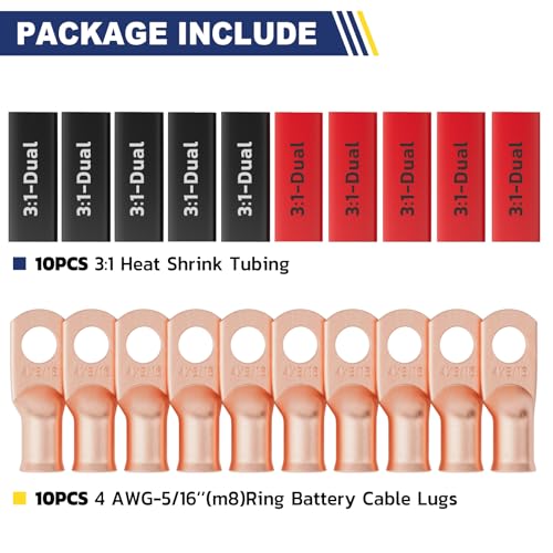 20PCS Battery Cable Lug & Heat Shrink Kit 4 AWG 5 (20 Count)