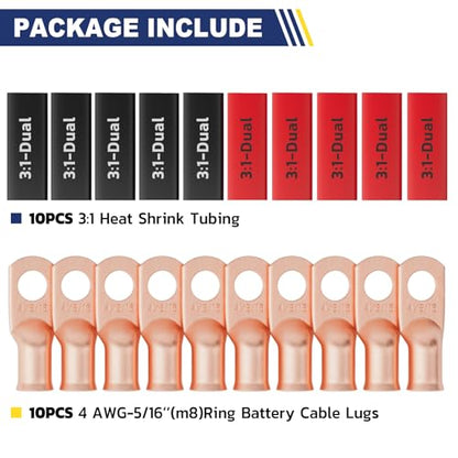 20PCS Battery Cable Lug & Heat Shrink Kit 4 AWG 5 (20 Count)