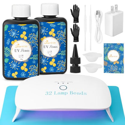200g UV Resin Kit with Large Light 32 Beads for Jewelry Making