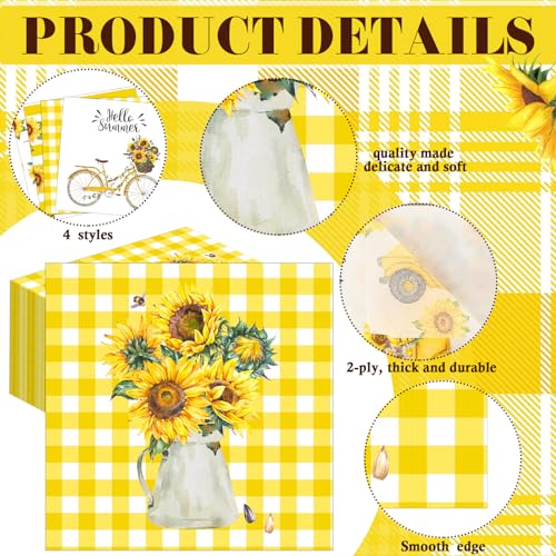 200 Pieces Summer Sunflower Cocktail Napkins 2
