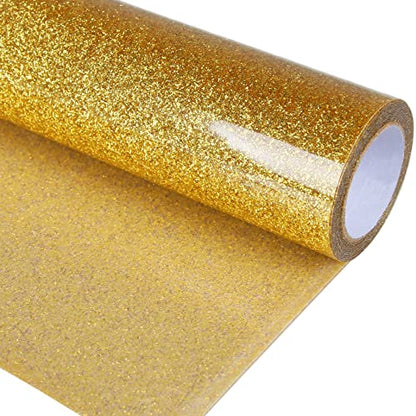 Gold Glitter HTV Heat Transfer Vinyl Roll 12 inch x 5 ft Iron on Vinyl for T Shirts Crafts