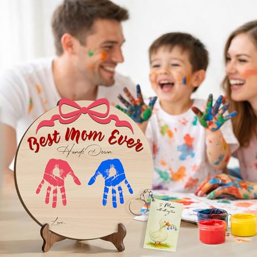 10'' Best Mom Ever Hands Down Big Size DIY Handprint Art Kit with Non