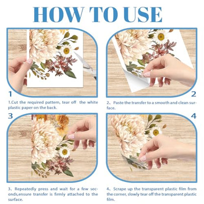 4 Sheets Pink Vintage Bouquet Rub on Transfer for Furniture 11.8x5.9inch Flowers and Plants Rub on Transfer Sticker Daisy UV Self Adhesive Decals Wall Art Craft for Home Decor (4 Count)