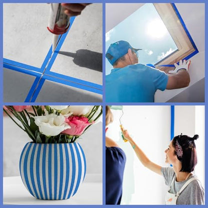 18Rolls Painters Tape 2 Inch Wide Bulk Blue Painters Tape for Wall Painting (18 Count)