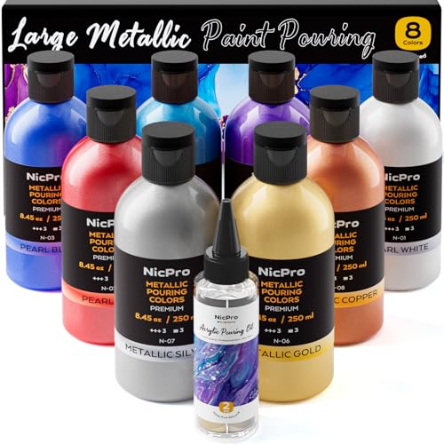 8 Colors 8.45oz Large Volume Metallic Acrylic Pour Paint Kit (67.6 Fl Oz)