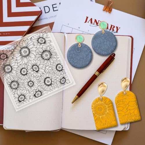 Polymer Clay Texture Sheet Sunflower Silicone Texture Stamp Polymer Clay Modeling Pattern Pad for Jewelry Earring Making DIY Craft