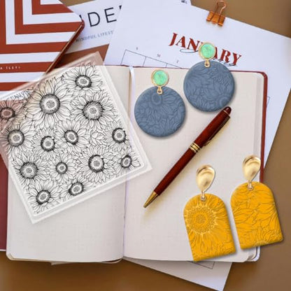 Polymer Clay Texture Sheet Sunflower Silicone Texture Stamp Polymer Clay Modeling Pattern Pad for Jewelry Earring Making DIY Craft