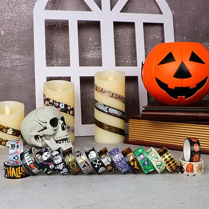 16 Rolls Halloween Washi Tape Holiday Masking Tape Stickers Glod Foil Decorative Tape for Scrapbook Journal DIY Craft Gift Wrapping（Halloween (157 Foot)