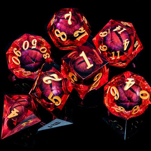 DND Dragon Eye Dice Liquid Core Red Resin Sharp Edged Dice with Gift Box
