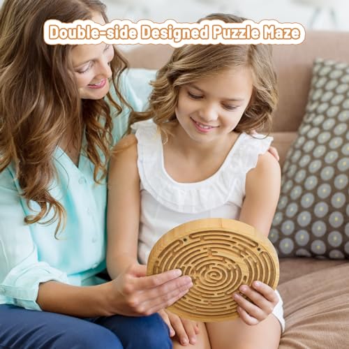 Wooden Labyrinth Board Game with Two Versions of Upgraded Circular Marble Maze with Two
