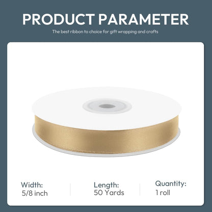 5/8" Wide x 50 Yards Polyester Satin Ribbon - Single Faced Champagne Gold, Perfect for Wedding Decor, Wreath, Crafts & Gift Wrapping - Crafty Corner